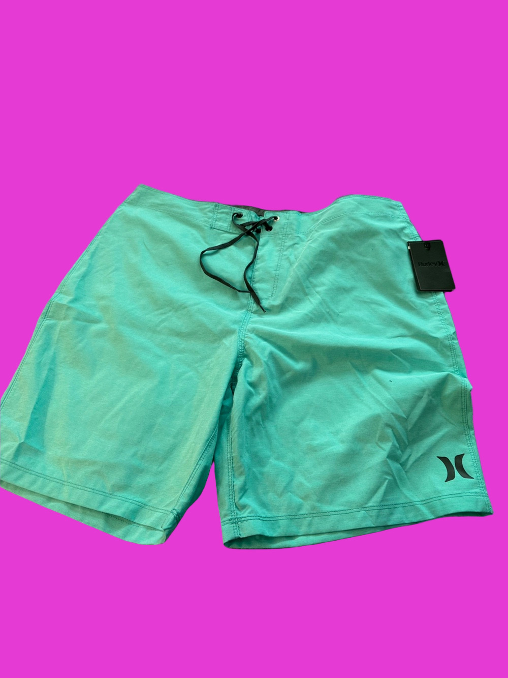 Hurley Men's Aqua Green Board Shorts with Black Logo